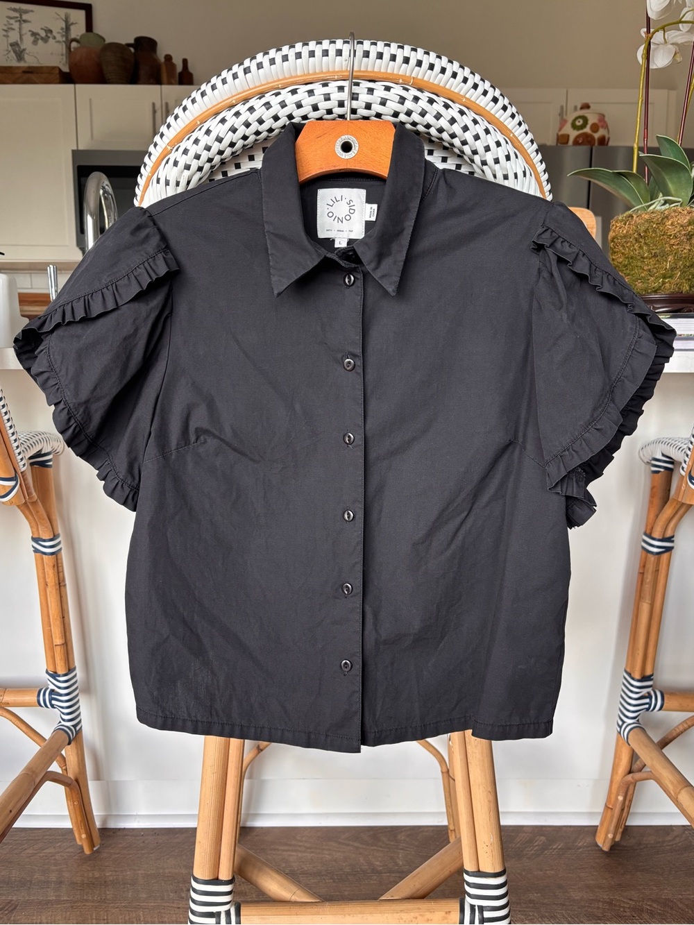 Lili Sidonio Black Short Sleeve Top with ruffle trim